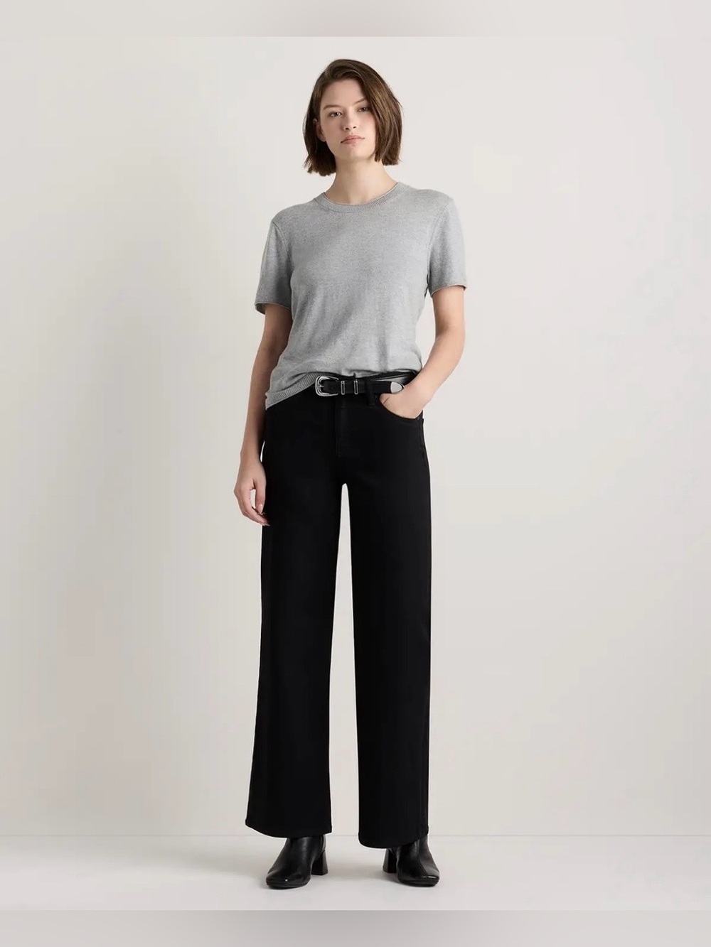 Quince Lightweight Cotton Cashmere Relaxed Sweater Tee in Heather Gray